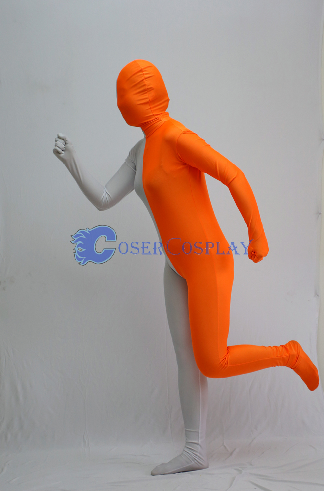 Orange And White Split Zentai Suits